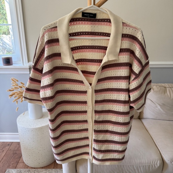 White Fox | Striped Button-Front Knit Top (M/L) - Picture 2 of 6